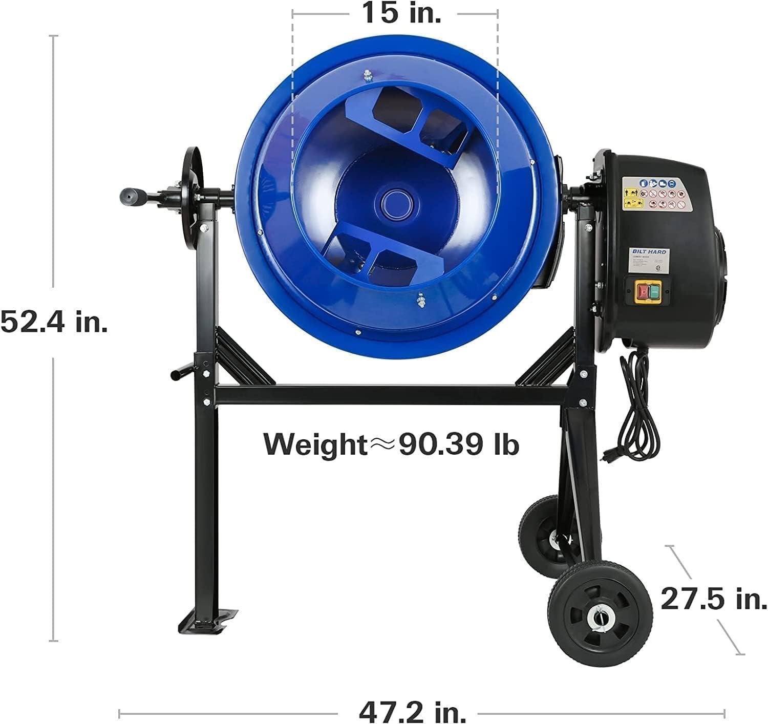 BILT HARD 4 Cu. Ft. Electric Cement Mixer – 550W Portable with Wheels