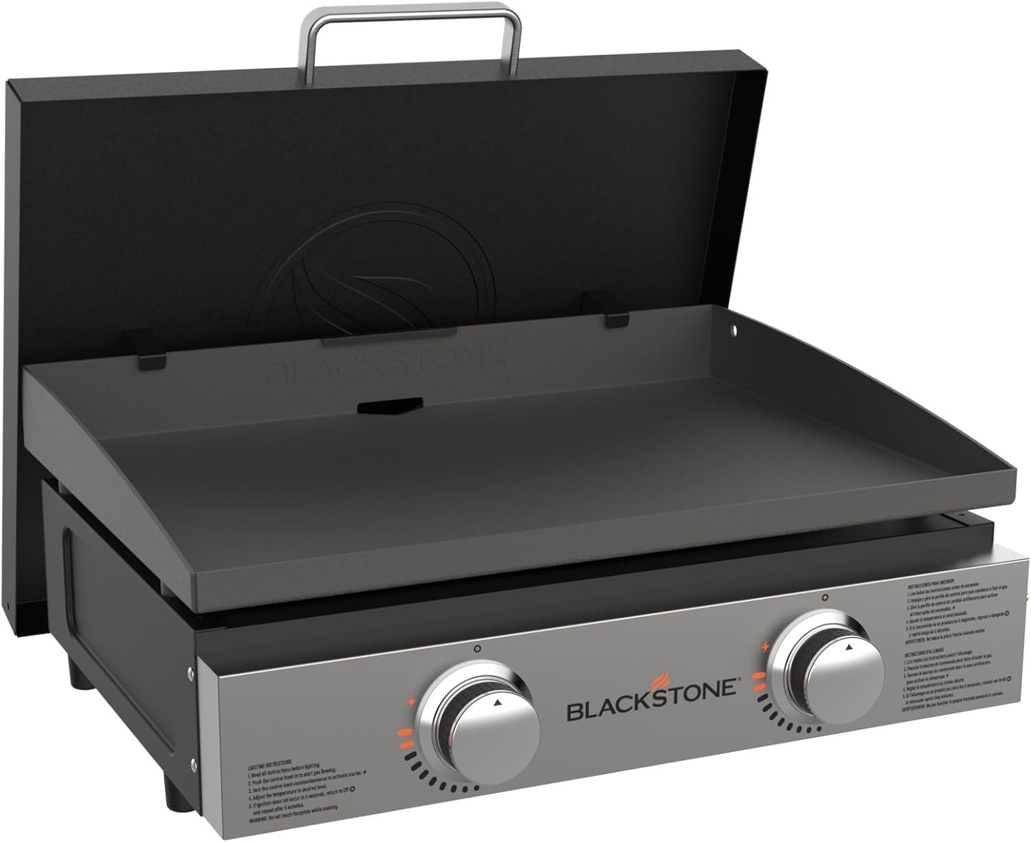 Blackstone 22″ Portable Tabletop Griddle – Dual Burner Flat Top Grill, 24,000 BTU Propane with Stainless Steel Faceplate & Rear Grease System