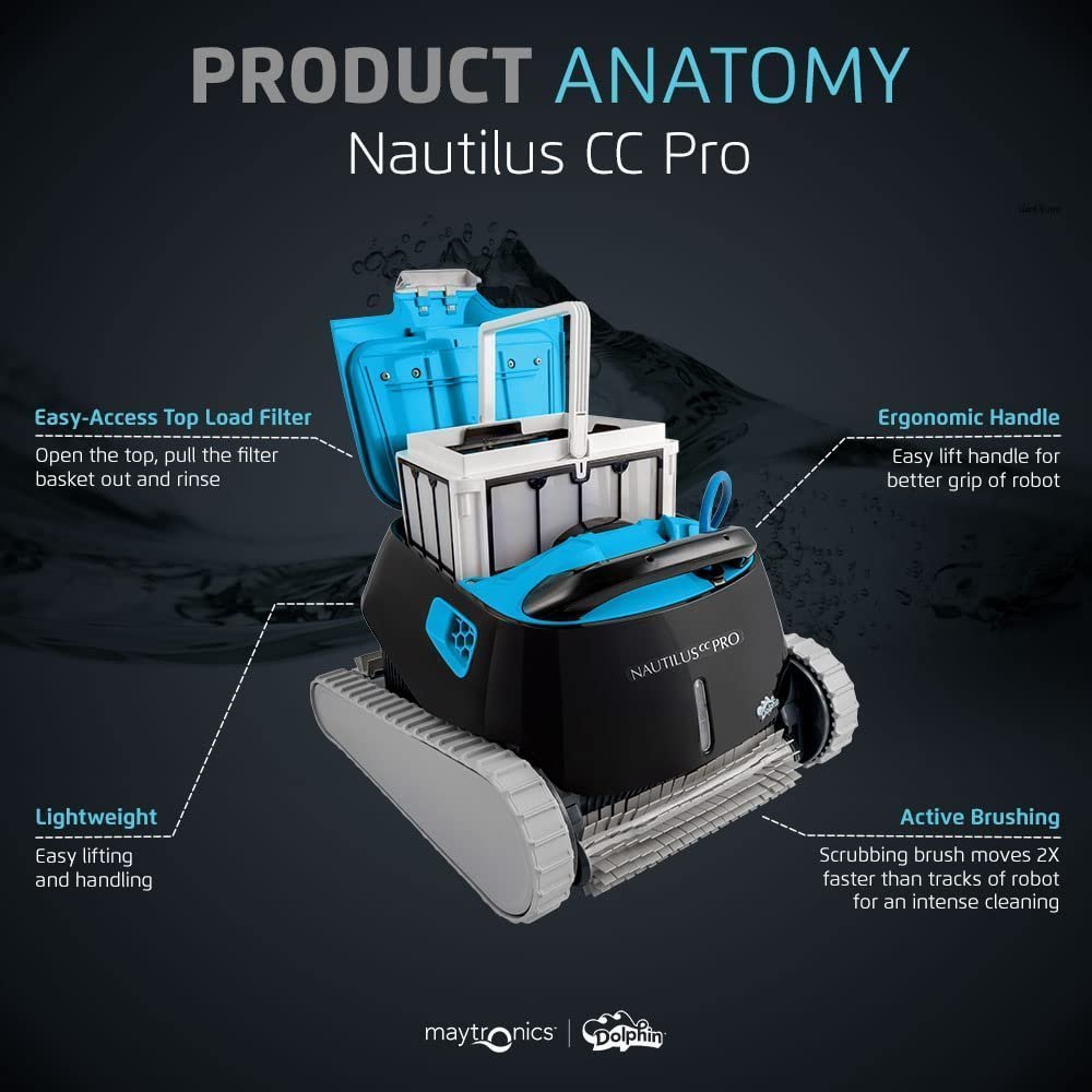 Dolphin Nautilus CC Pro Wi-Fi Robotic Pool Vacuum Cleaner up to 50 FT – Waterline Scrubber Brush