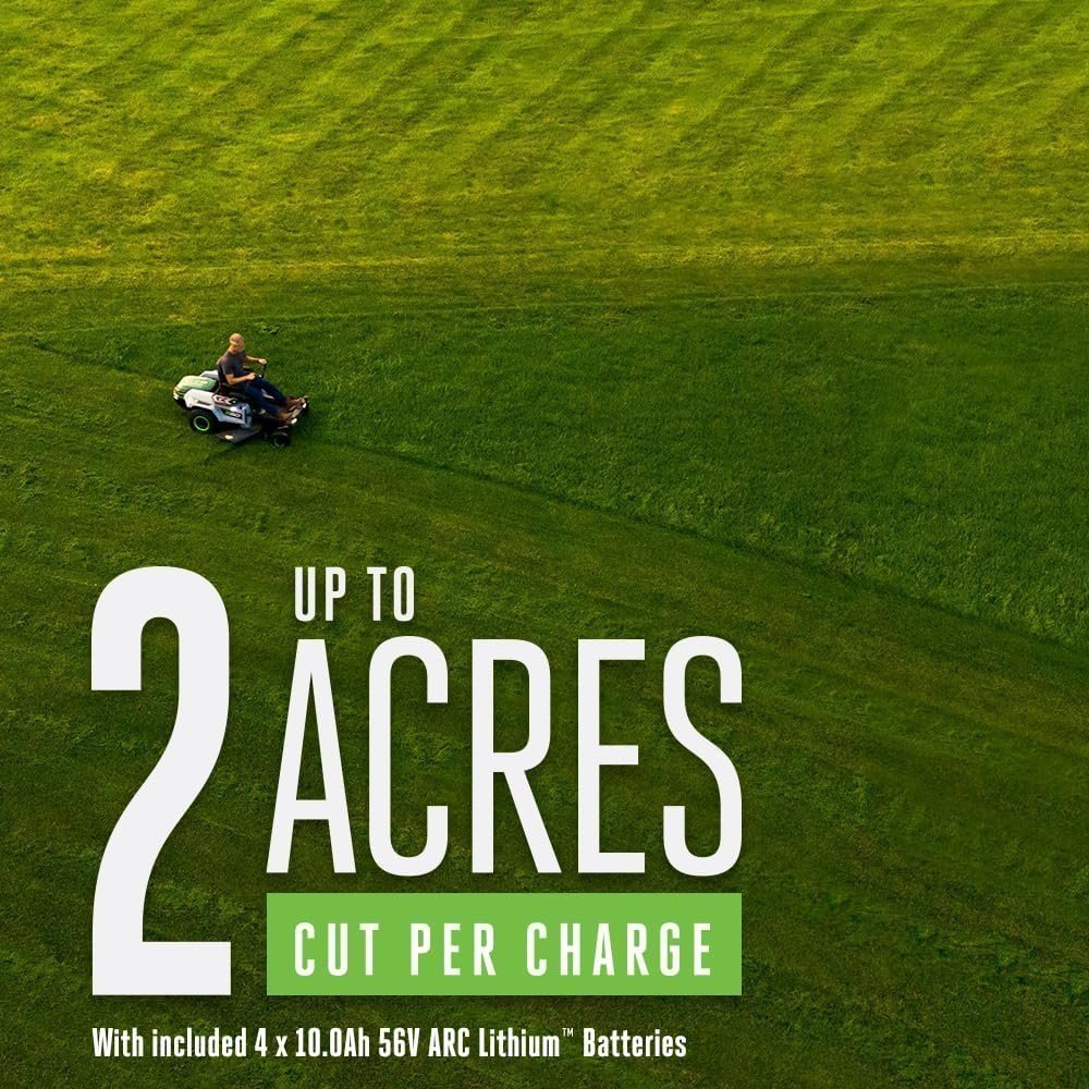 EGO Power+ Electric Riding Lawn Mower, 42″ Deck with Zero Turn Radius, Includes (4) 56V 10.0Ah Batteries and Charger – ZT4204L