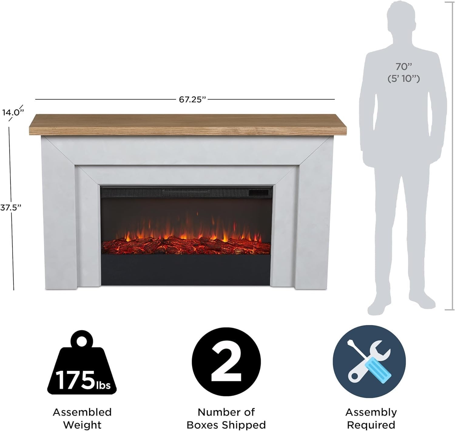 Real Flame Malie 68″ Electric Fireplace with Mantel & Remote Control