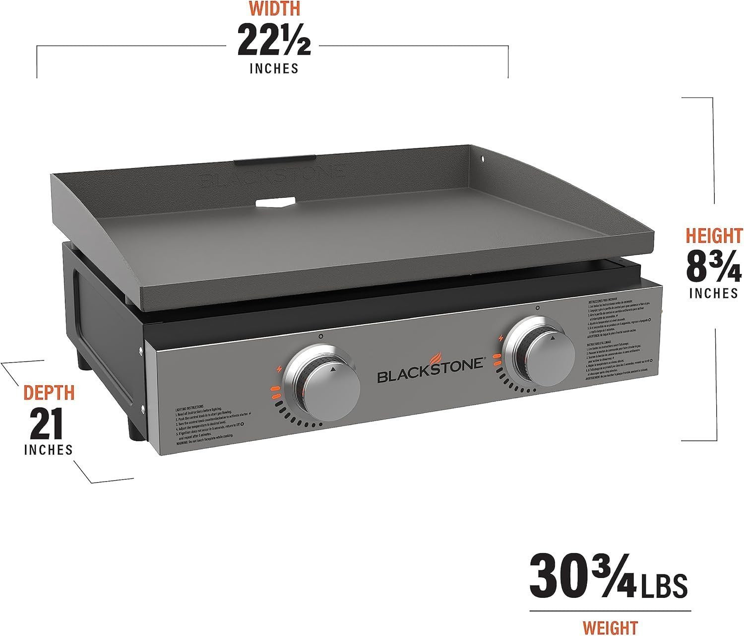 Blackstone 22″ Portable Tabletop Griddle – Dual Burner Flat Top Grill, 24,000 BTU Propane with Stainless Steel Faceplate & Rear Grease System