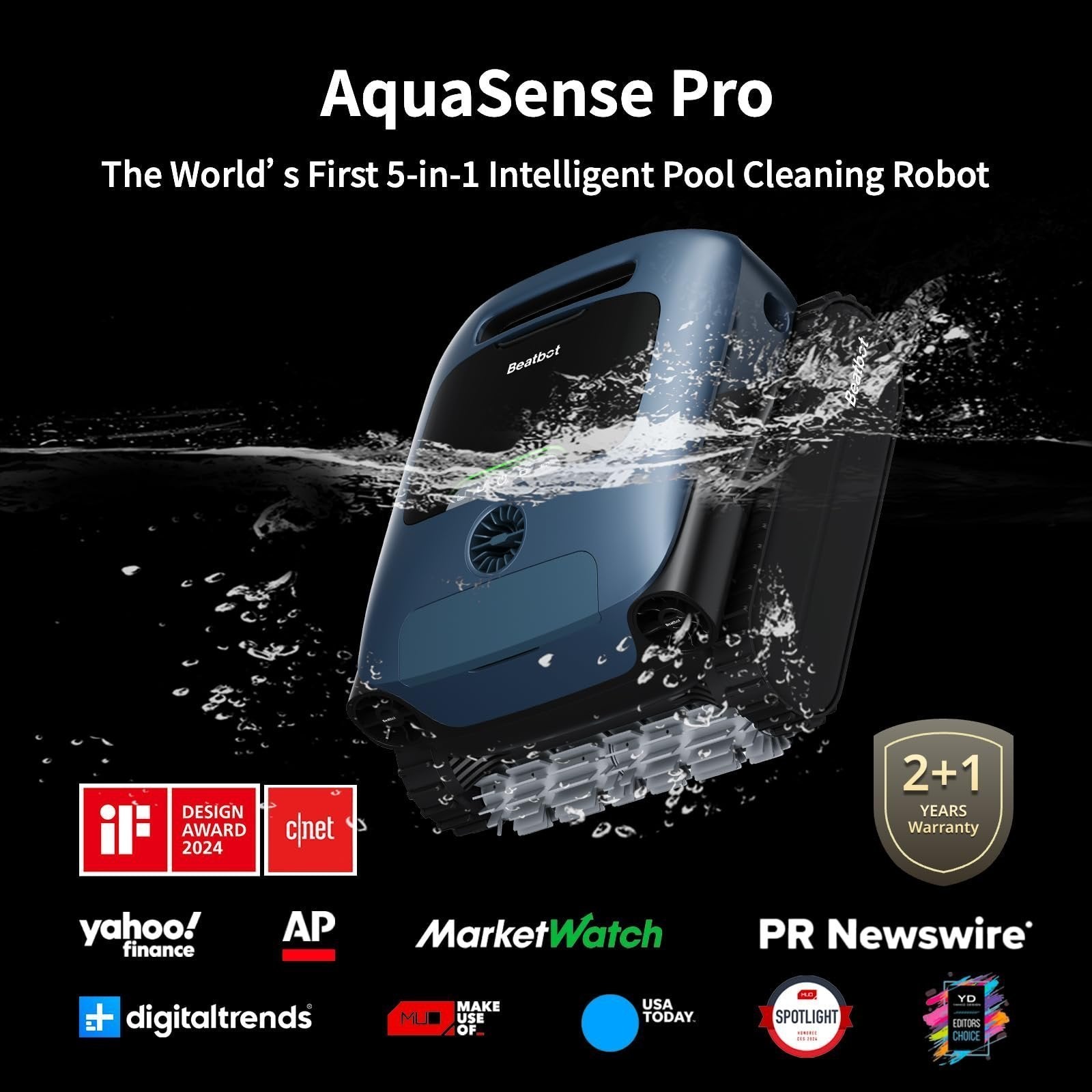 Beatbot Aquasense Pro Cordless Pool Cleaner Robot – Clarifies Water, Cleans Surface, Floor, Walls and Waterline, Intelligent Path Optimization, Surface Parking – Dark Blue