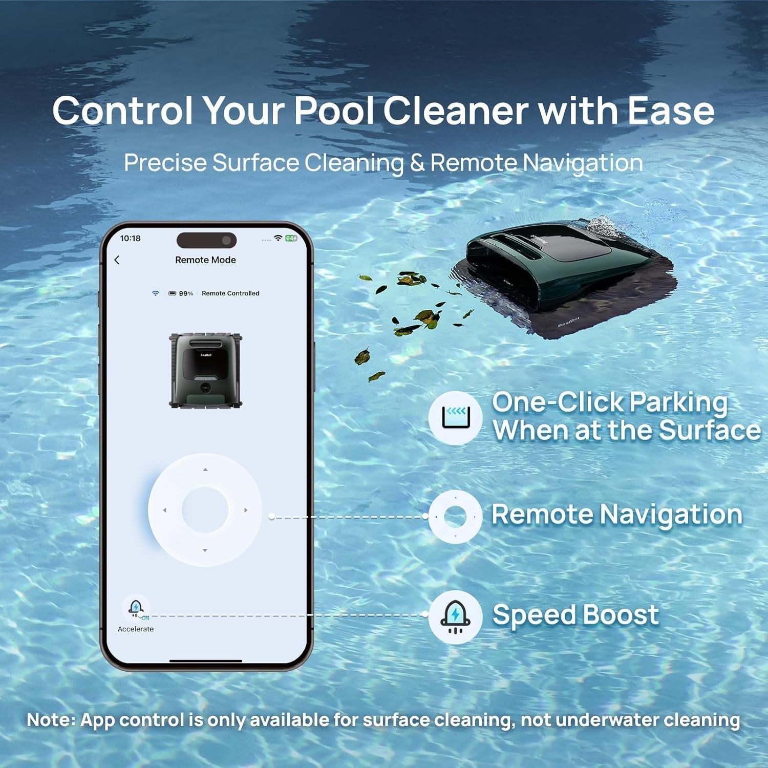 Beatbot AquaSense 2 Pro Robotic Pool Cleaner – 5-in-1 Cordless Skimmer & Clarifier, App-Controlled, Smart Parking, Up to 3,875 Sq. Ft. – Obsidian