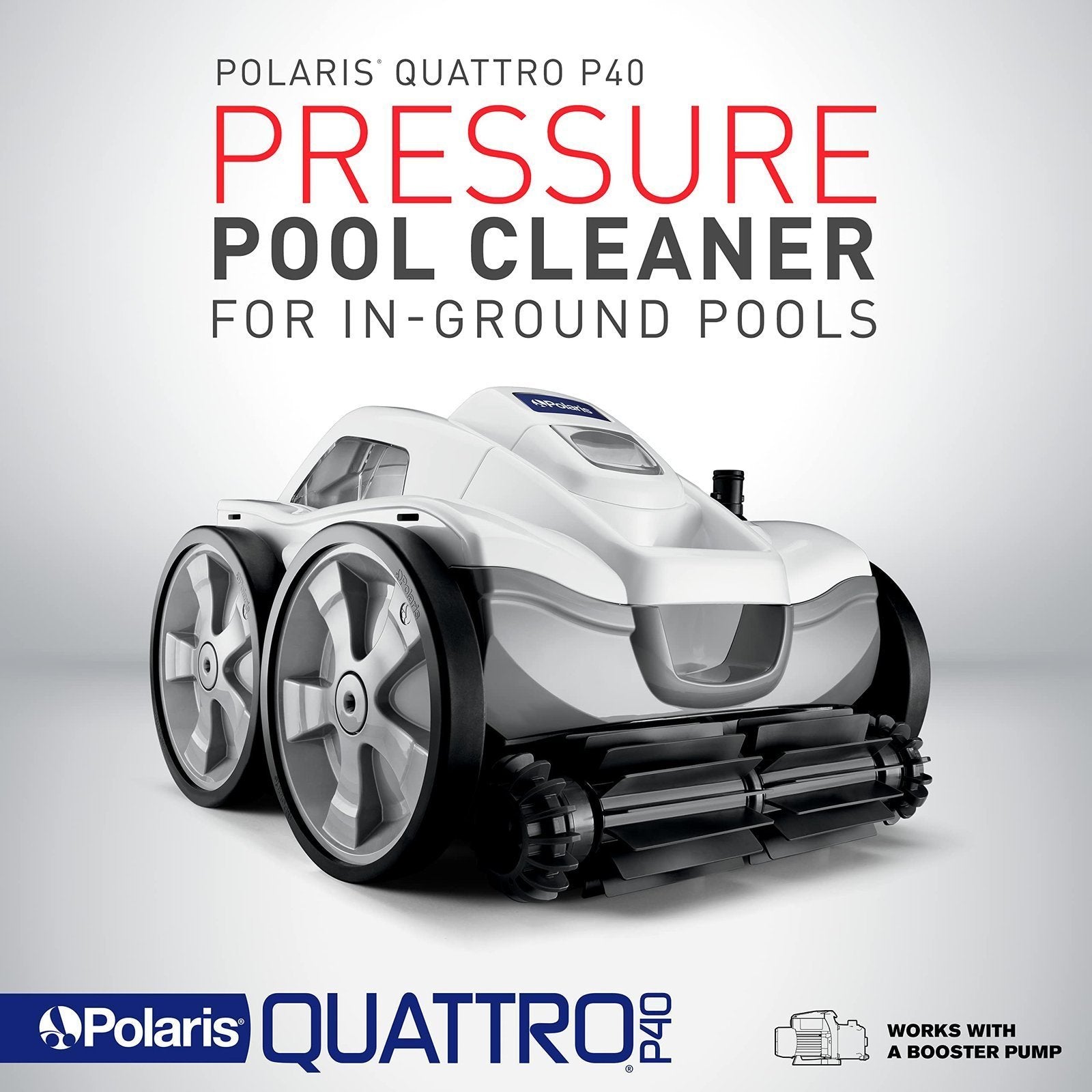 Polaris Quattro P40 Pressure Side Pool Cleaner for All In-Ground Pool Surfaces, Large-Capacity Dual Filtration Canister, 31′ Hose & Transparent Lid to View Debris