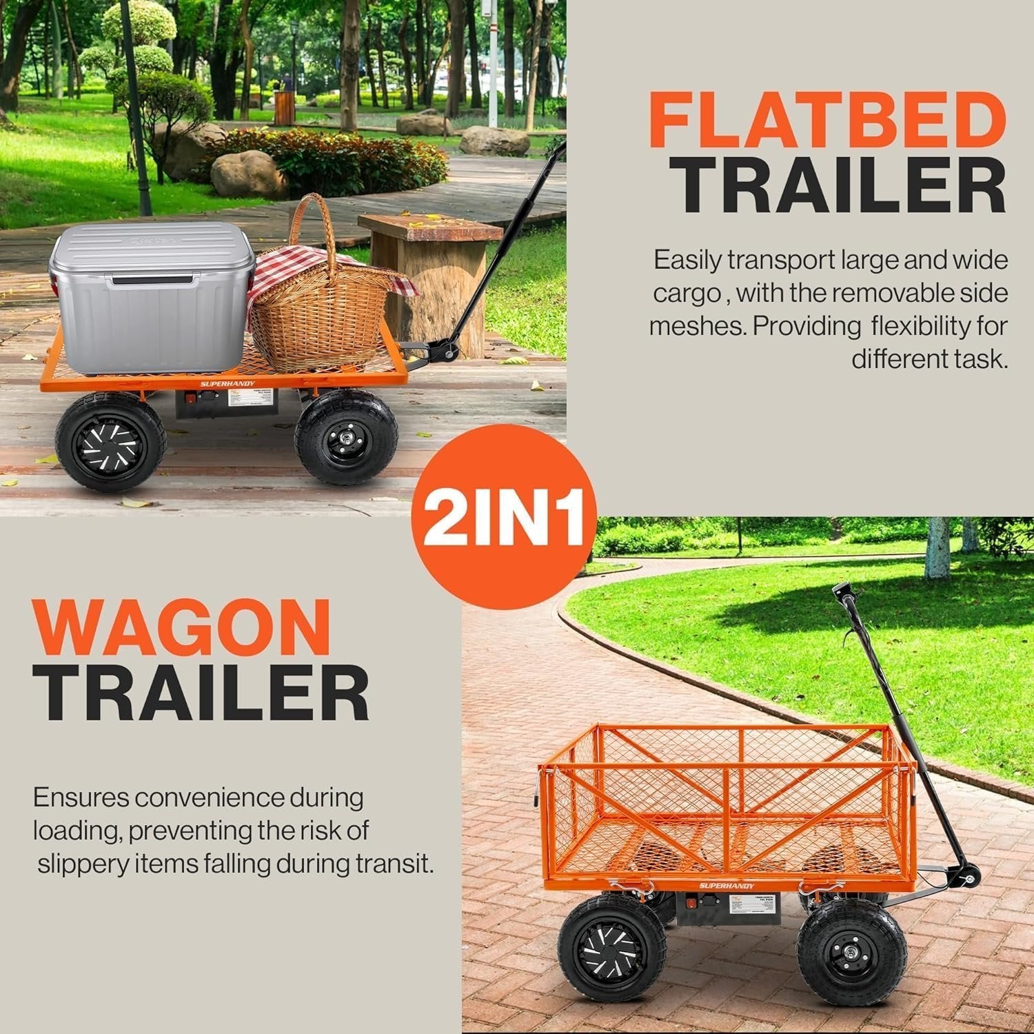 SuperHandy Electric-Assist Garden Cart, 5.7 Cu Ft, 440 lbs Load, All-Terrain Wheels