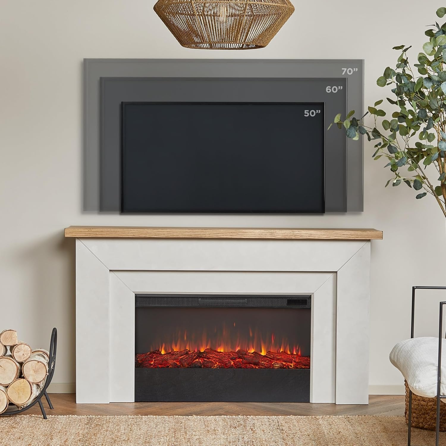 Real Flame Malie 68″ Electric Fireplace with Mantel & Remote Control