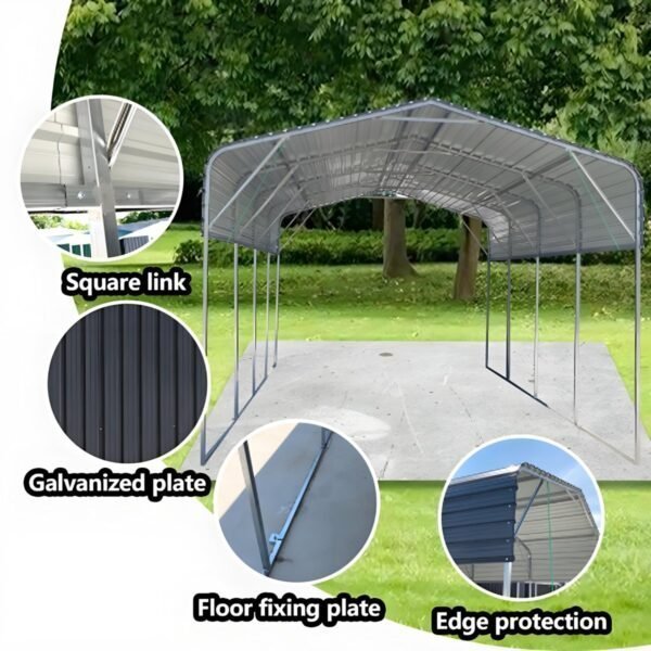 11x19FT Heavy Duty Metal Carport | Galvanized Outdoor Shelter for Cars, Boats & Parties