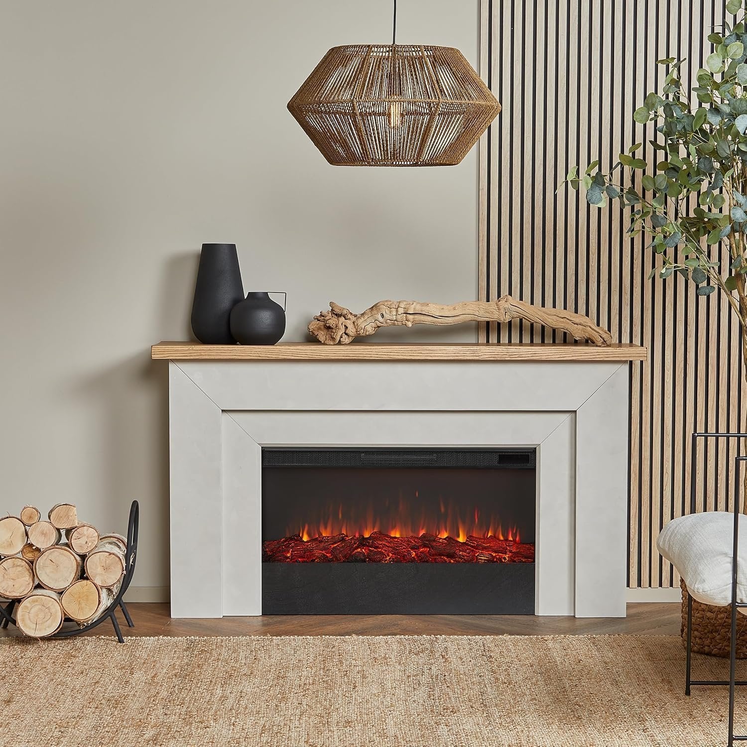 Real Flame Malie 68″ Electric Fireplace with Mantel & Remote Control