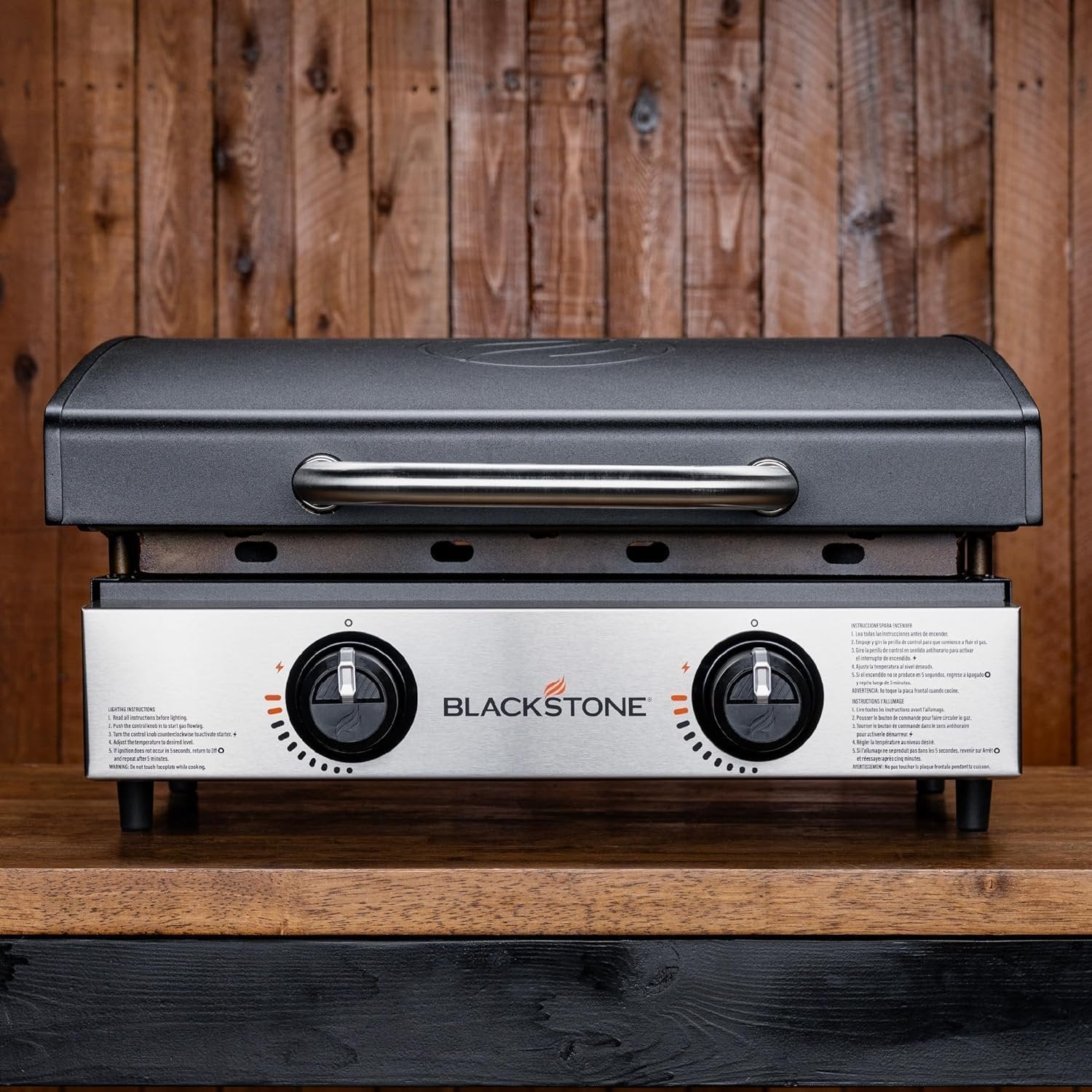 Blackstone 22″ Portable Tabletop Griddle – Dual Burner Flat Top Grill, 24,000 BTU Propane with Stainless Steel Faceplate & Rear Grease System