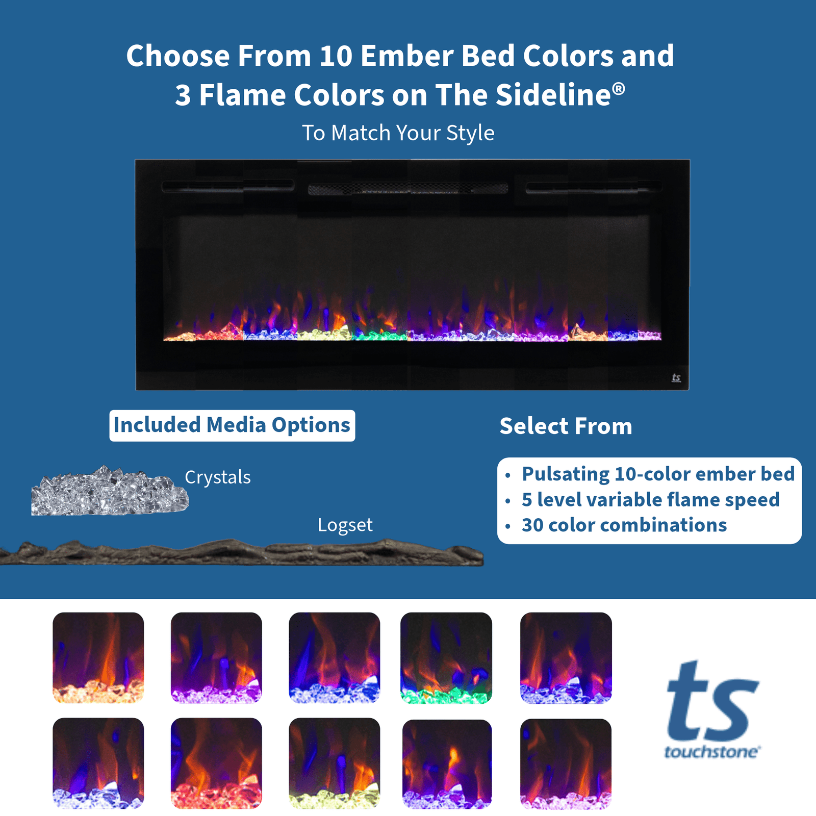 The Sideline 50 Inch Recessed Smart Electric Fireplace 80004
