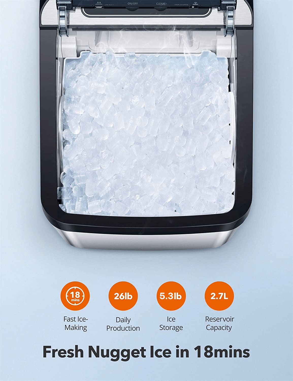 Aicook Countertop Nugget Ice Maker 26 lbs. Portable Sonic Ice Machine with Self-Cleaning - TryIlluminate