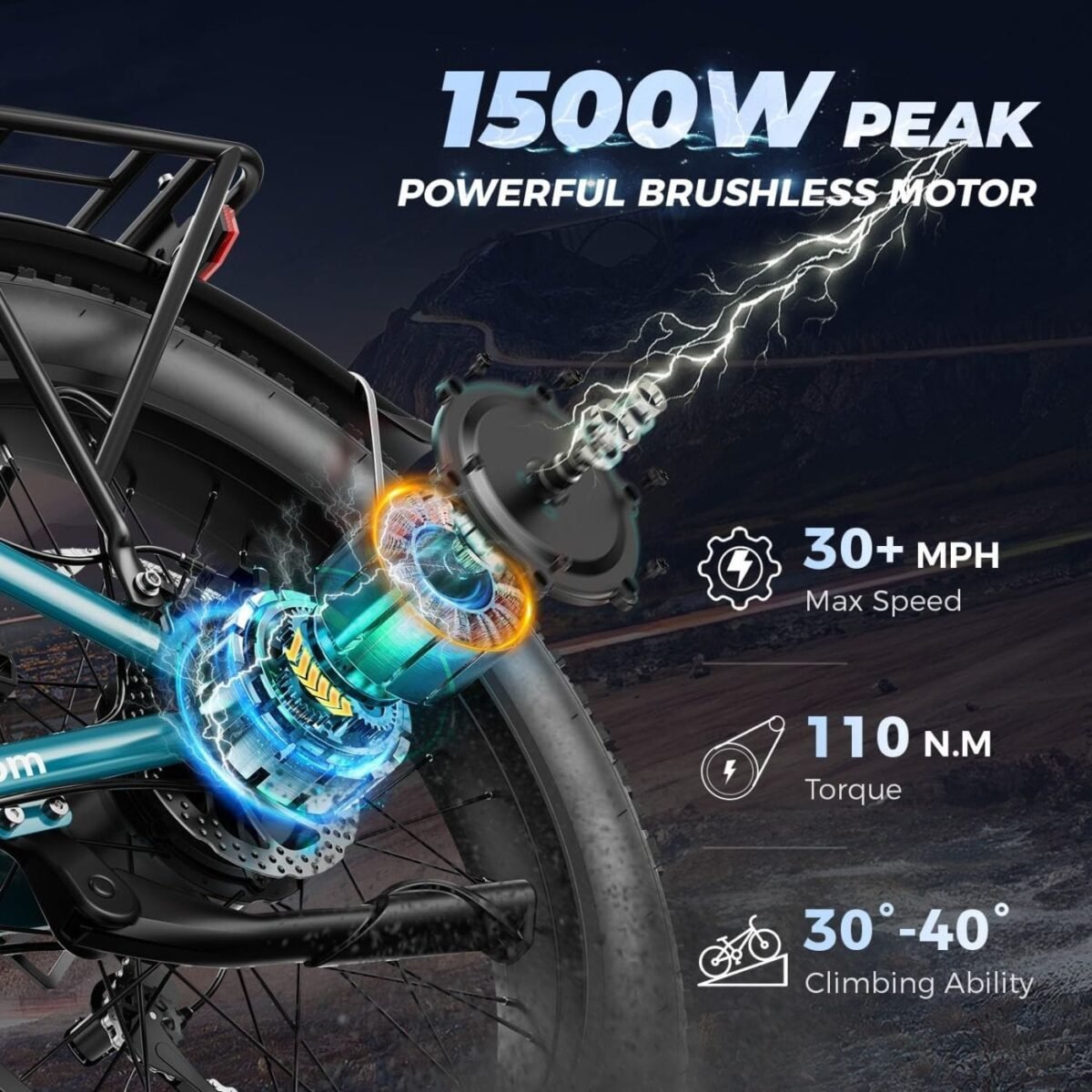 Aipas M2 Xterrain Electric Mountain Bike 1500W Motor 26-Inch Fat Tires Black - TryIlluminate