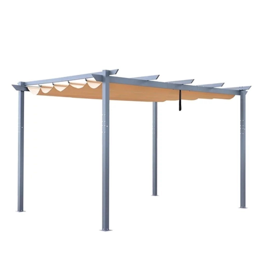 Aluminum Outdoor Retractable Canopy Pergola – 13 x 10 Ft – Sand Color - TryIlluminate