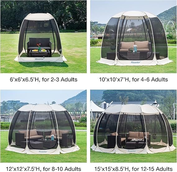 Alvantor Pop Up Screen House Gazebo with Mosquito Netting, Instant UV Resistant Sun Shelter for Patio & Backyard, Portable Canopy Tent for 2-10 Person - TryIlluminate