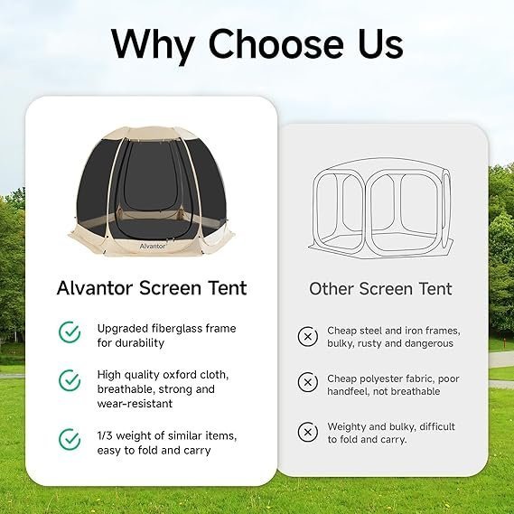Alvantor Pop Up Screen House Gazebo with Mosquito Netting, Instant UV Resistant Sun Shelter for Patio & Backyard, Portable Canopy Tent for 2-10 Person - TryIlluminate