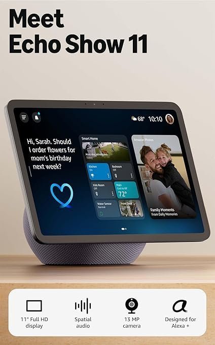 Amazon Echo Show 11 (newest model), Vibrant Full-HD 11″ display with more viewing area and spatial audio, Designed for Alexa+, Graphite - TryIlluminate
