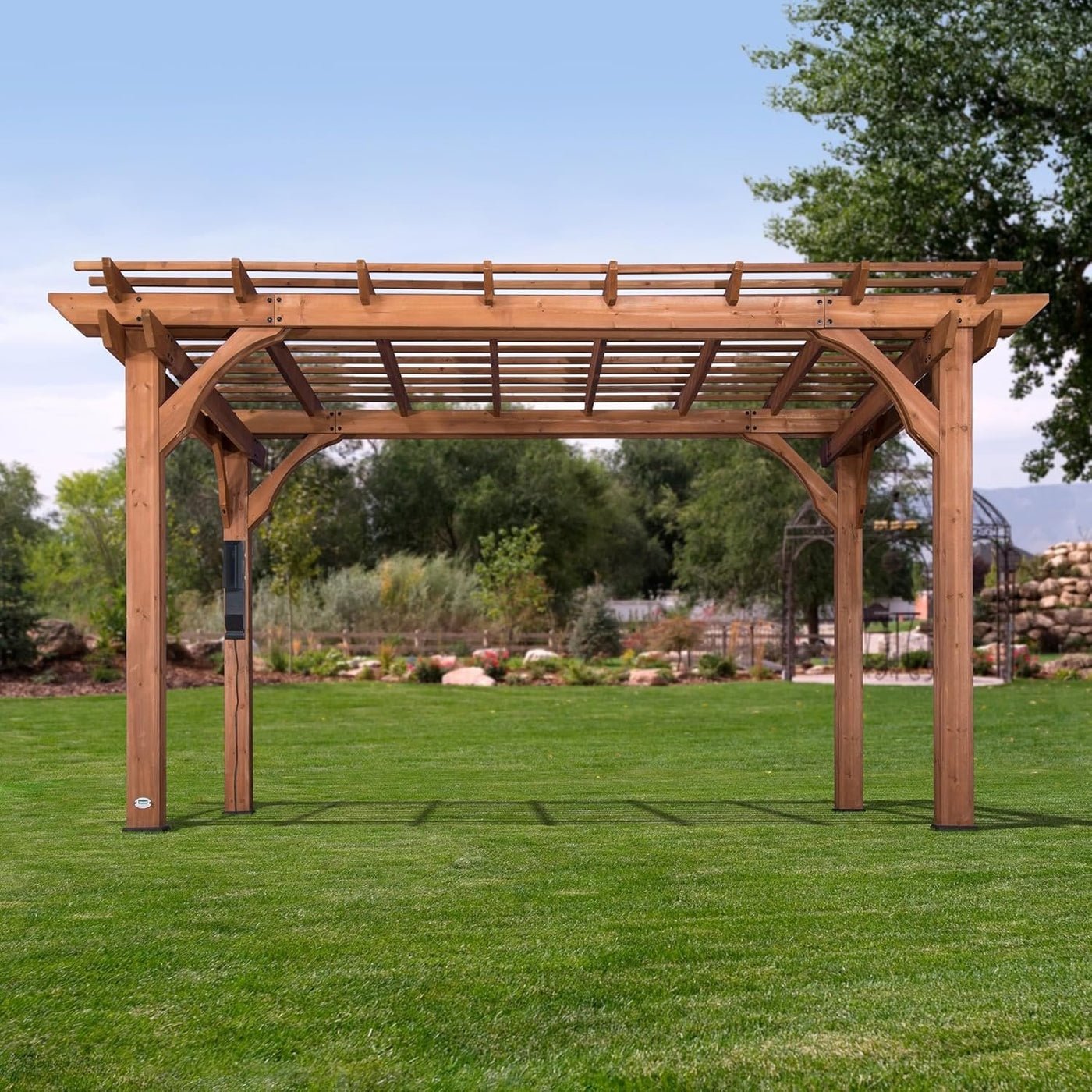 Backyard Discovery 10 Ft x 14 Ft Cedar Wood Outdoor Patio Pergola - TryIlluminate