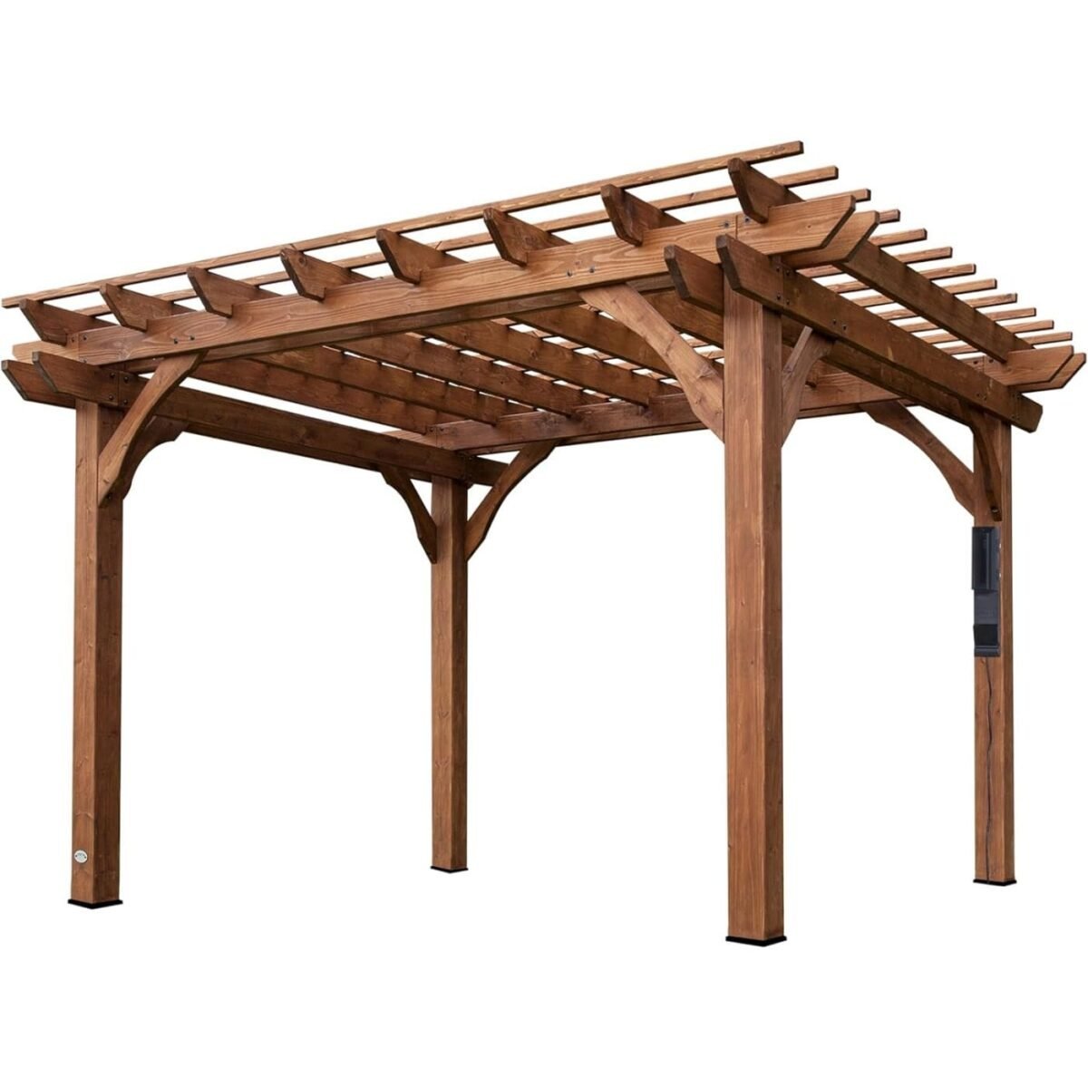 Backyard Discovery 12' x 10' Cedar Wood Pergola Garden Arbor Patio Shade Structure with PowerPort and Anchoring Feet - TryIlluminate