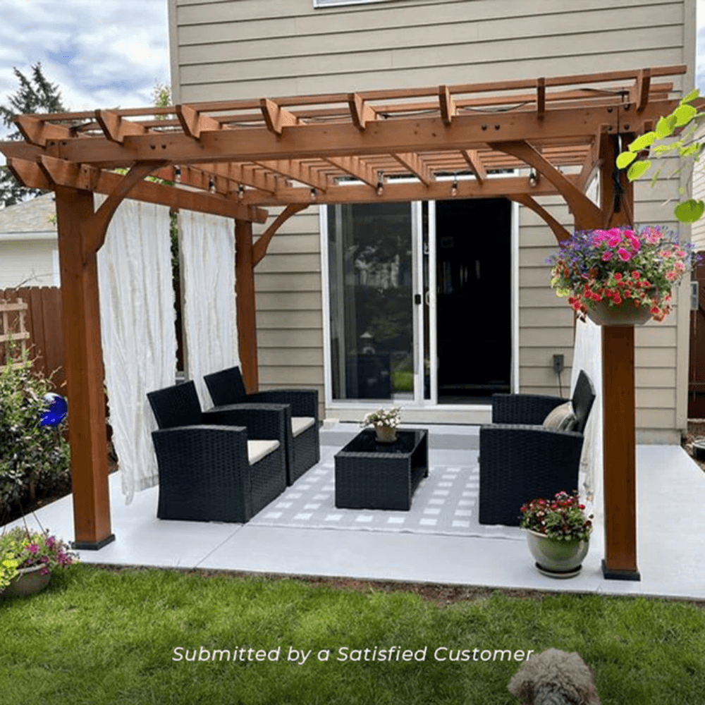 Backyard Discovery 12' x 10' Cedar Wood Pergola Garden Arbor Patio Shade Structure with PowerPort and Anchoring Feet - TryIlluminate