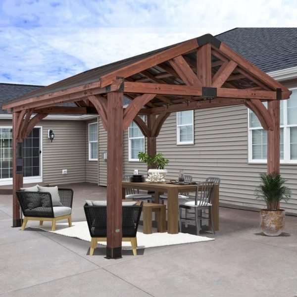 Backyard Discovery Arlington 12' x 12' Cedar Wood Outdoor Patio Gazebo - TryIlluminate