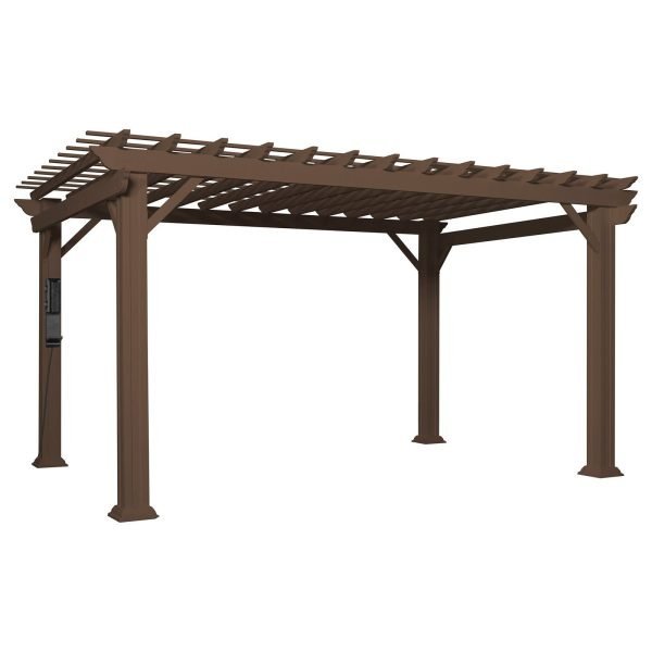 Backyard Discovery Ashford 14' x 12' Brown Steel Pergola with Soft Canopy - TryIlluminate