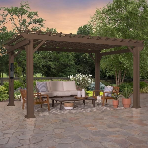 Backyard Discovery Ashford 14' x 12' Brown Steel Pergola with Soft Canopy - TryIlluminate
