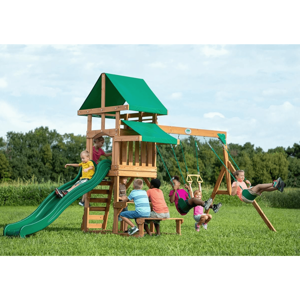 Backyard Discovery Canyon Creek Cedar Wood Outdoor Playset with Slide and Kitchen - TryIlluminate