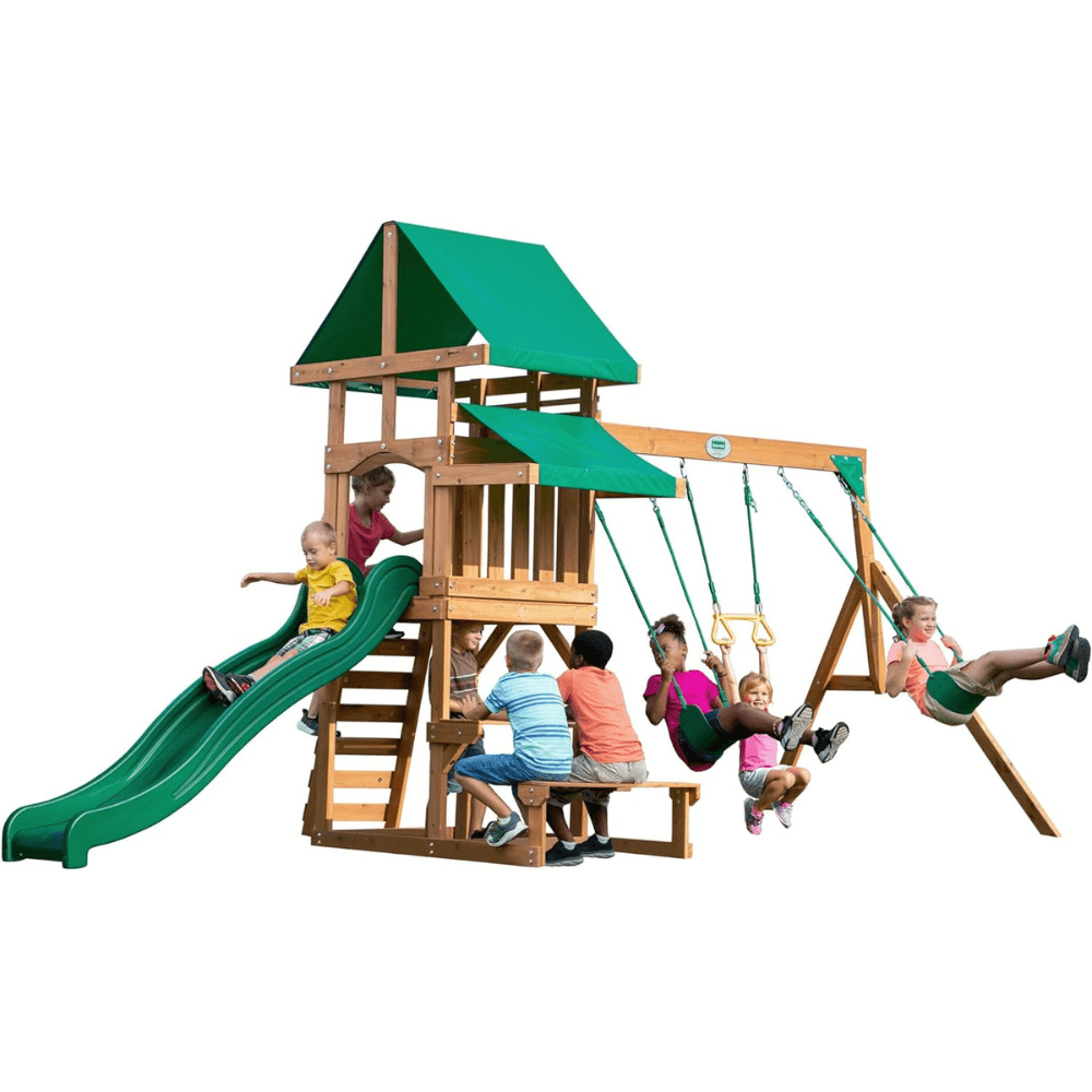 Backyard Discovery Canyon Creek Cedar Wood Outdoor Playset with Slide and Kitchen - TryIlluminate