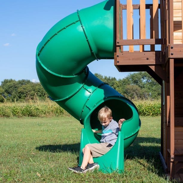 Backyard Discovery Cedar Cove Cedar Wood Playset Swing Set with Spiral Tube Slide Wave Slide and Lower Playhouse - TryIlluminate