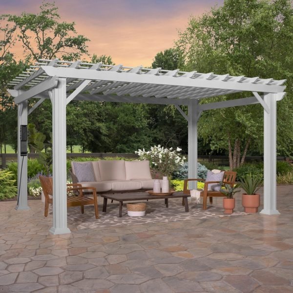 Backyard Discovery Hawthorne 14' x 12' White Steel Pergola with Soft Canopy - TryIlluminate