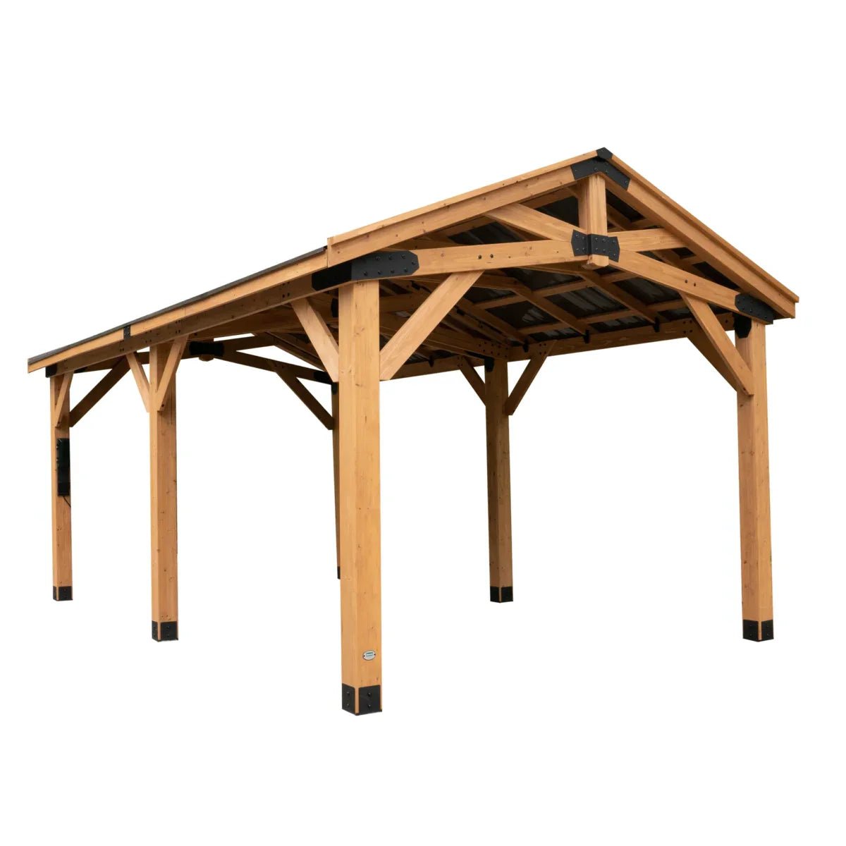 Backyard Discovery Norwood 20' x 12' Cedar Wood Pavilion Carport Heavy-Duty Gazebo Shelter with Steel Roof and PowerPort - TryIlluminate