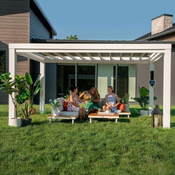 Backyard Discovery Windham 14' x 10' White Steel Pergola with Soft Canopy - TryIlluminate