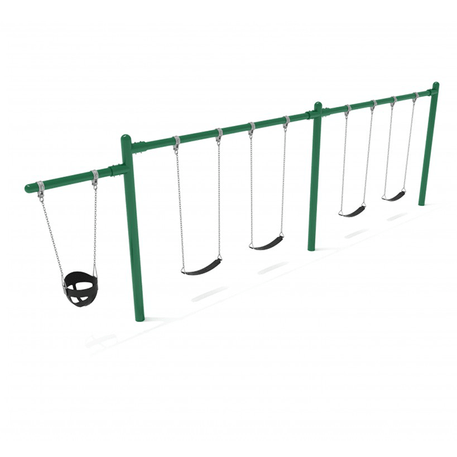 Cantilever Swing Set, 4 Belt Swings 2 Bucket Swings / Rainforest Green - TryIlluminate