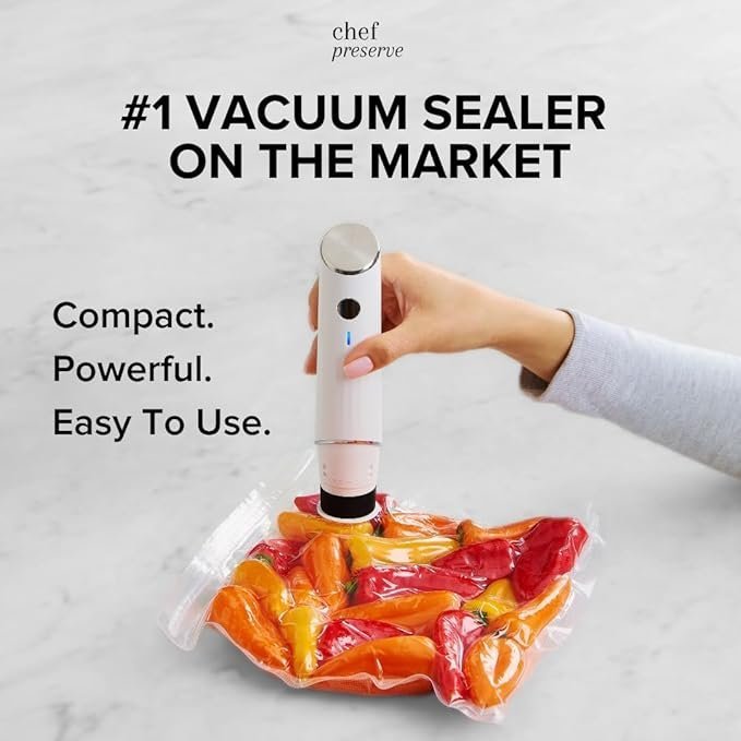 Chef Preserve Compact Vacuum Sealer for Food (Vacuum Sealer Machine + 30 Reusable Vacuum Bags) Powerful Handheld Vacuum Sealer Machine, Seal Meal Saver, Portable Food Sealer - TryIlluminate