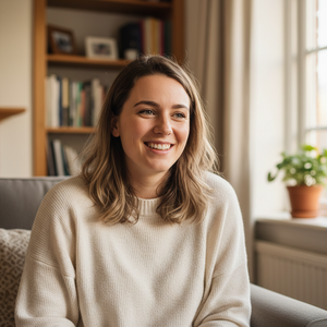 Create a realistic customer avatar images for an e-commerce lighting brand.

The avatars should look like genuine everyday customers, not models or influencers.

Requirements:
– Natural lighting
– Casual clothing
– Neutral or home background
– Friendly but not posed
– Diverse but believable UK customers

Avatar details:

Female, late 20s–30s, UK homeowner or renter, friendly and approachable