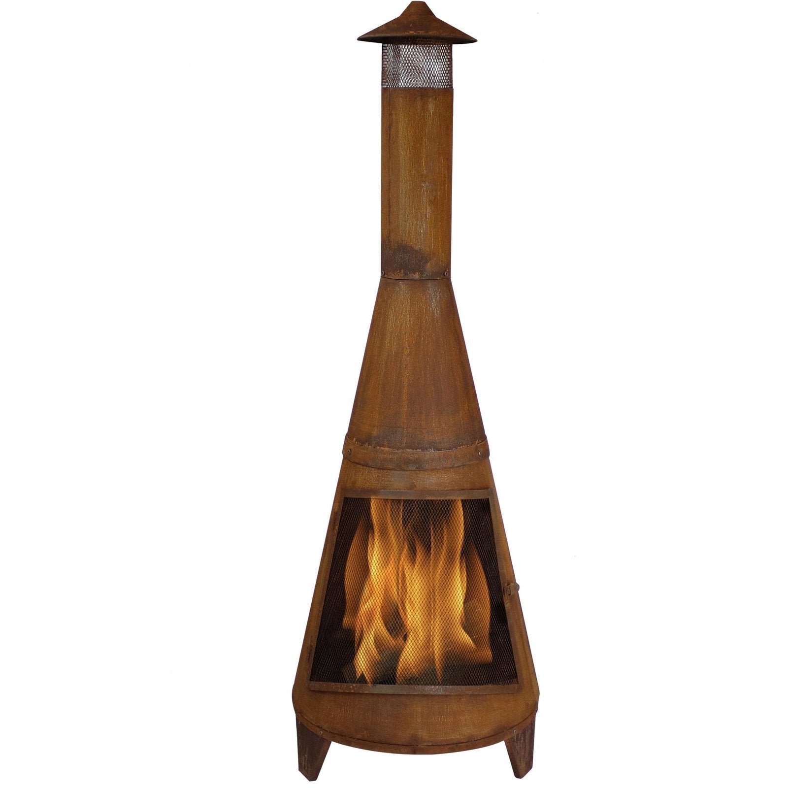 Sunnydaze 70″ Rust Patina Finish Steel Wood-Burning Chiminea with Spark Screen