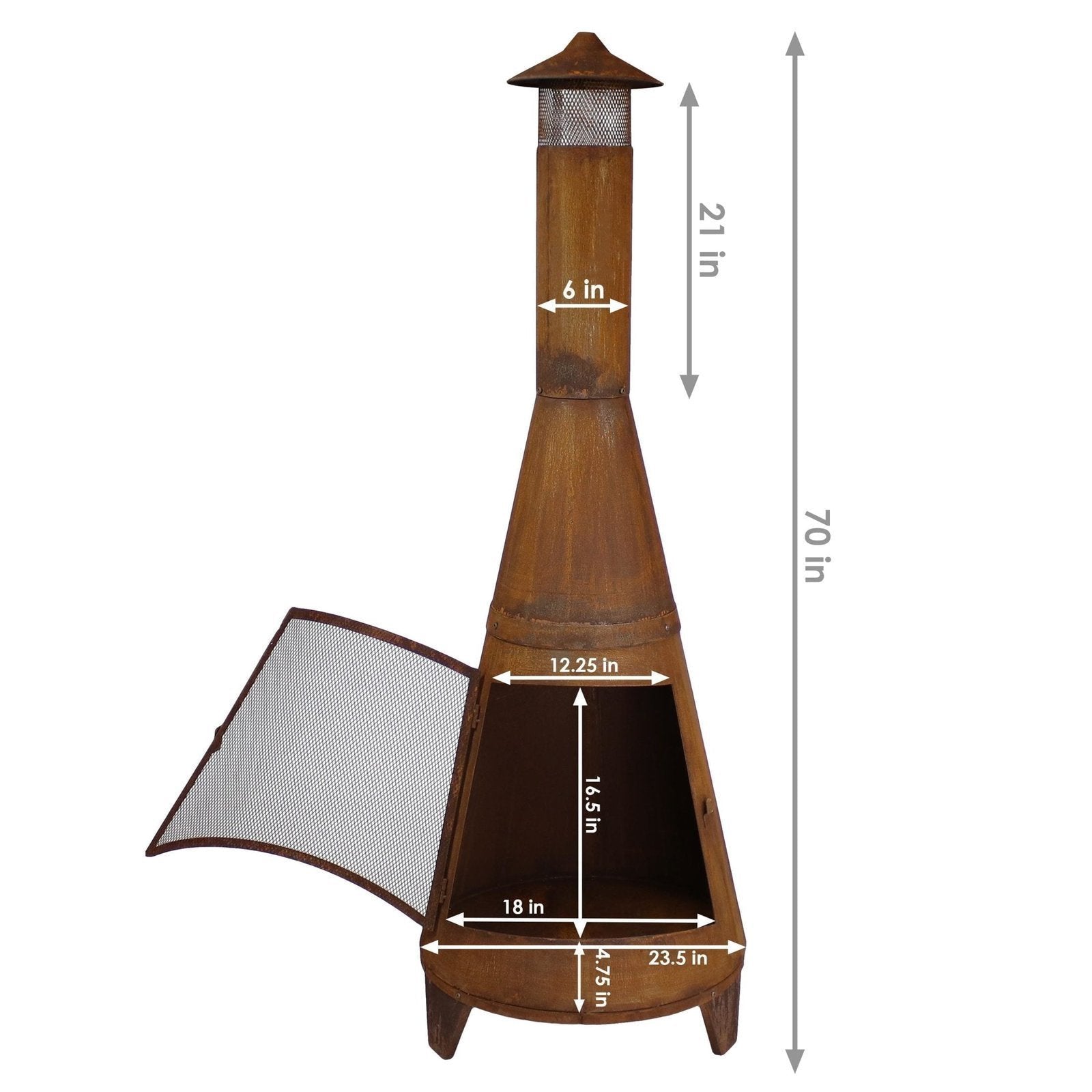Sunnydaze 70″ Rust Patina Finish Steel Wood-Burning Chiminea with Spark Screen