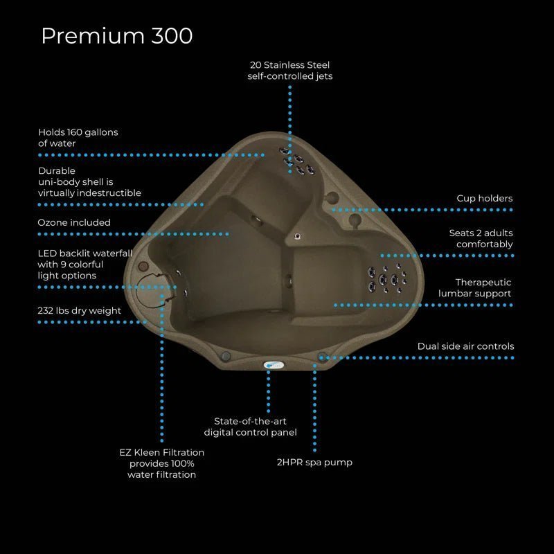 Premium AR300 2-Person 20-Jet Oval Plug & Play Hot Tub with Ozonator, Powered by Jacuzzi Pumps