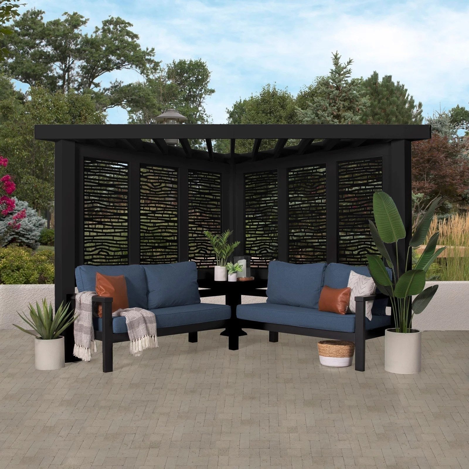 Glendale Modern Steel Cabana Pergola with Conversational Seating - TryIlluminate