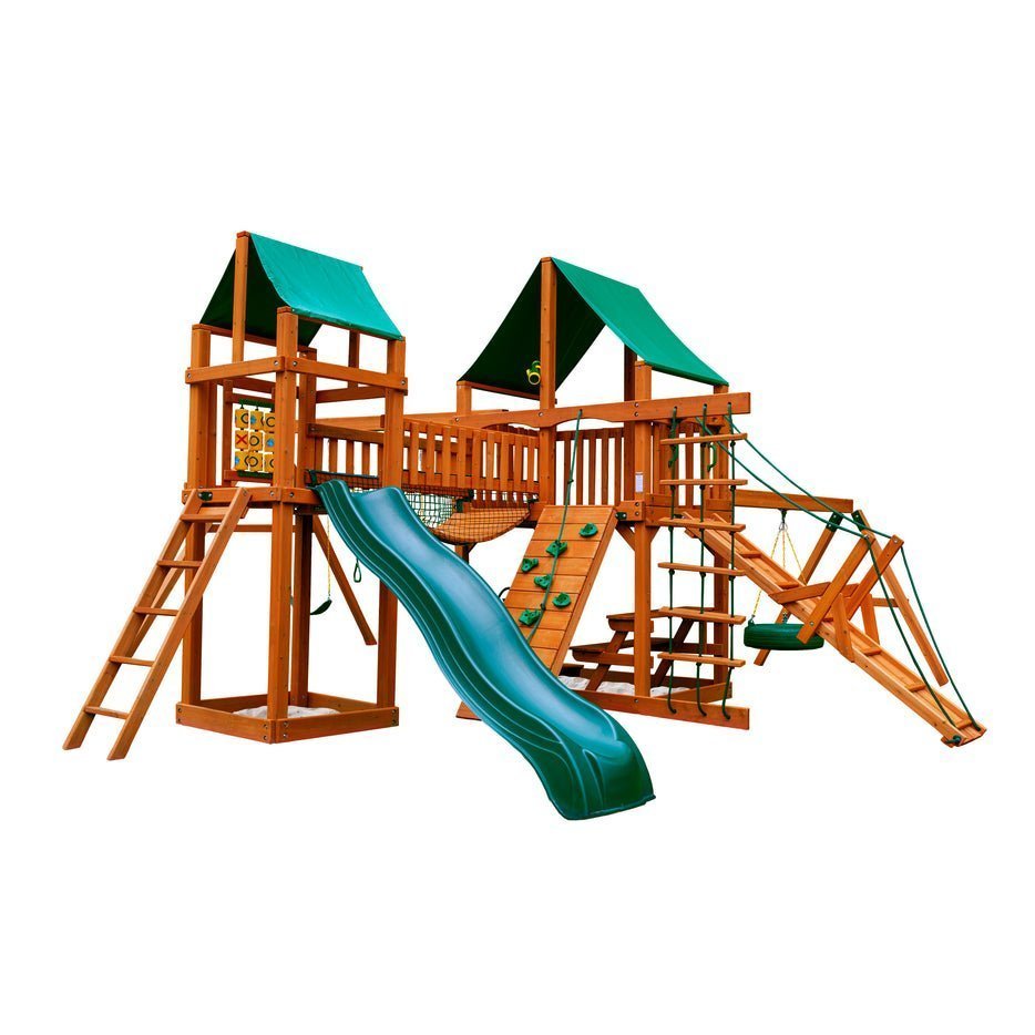 Gorilla Playsets Pioneer Peak Swing Set with Deluxe Green Vinyl Canopy - TryIlluminate