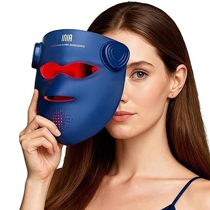 INIA Glow 4D Wireless Red Light Therapy Mask for face – Dual NIR, 320 LEDs, 4 Modes, Under-Eye Cooling, Cordless & Rechargeable LED Face Mask for Home & Travel, Skincare Gifts for Women Mom Wife, Blue - TryIlluminate
