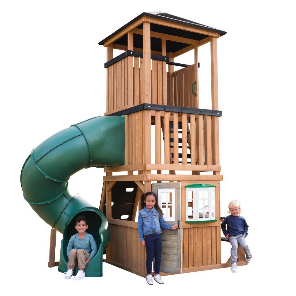 Kidkraft Panorama Tower Three-Story Wooden Outdoor Playhouse with Slide - TryIlluminate