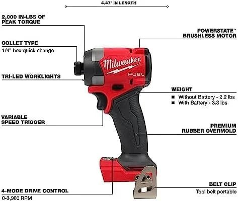 Milwaukee M18 FUEL 18V Lithium-Ion Brushless Cordless Combo Kit with Two 5.0 Ah Batteries, 1 Charger, 2 Tool Bags (7-Tool) - TryIlluminate