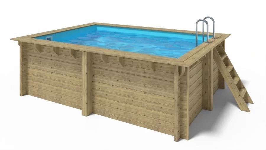 Piscine bois Lola octogonale allongée 541 x 336 x 131 cm avec escalier - TryIlluminate