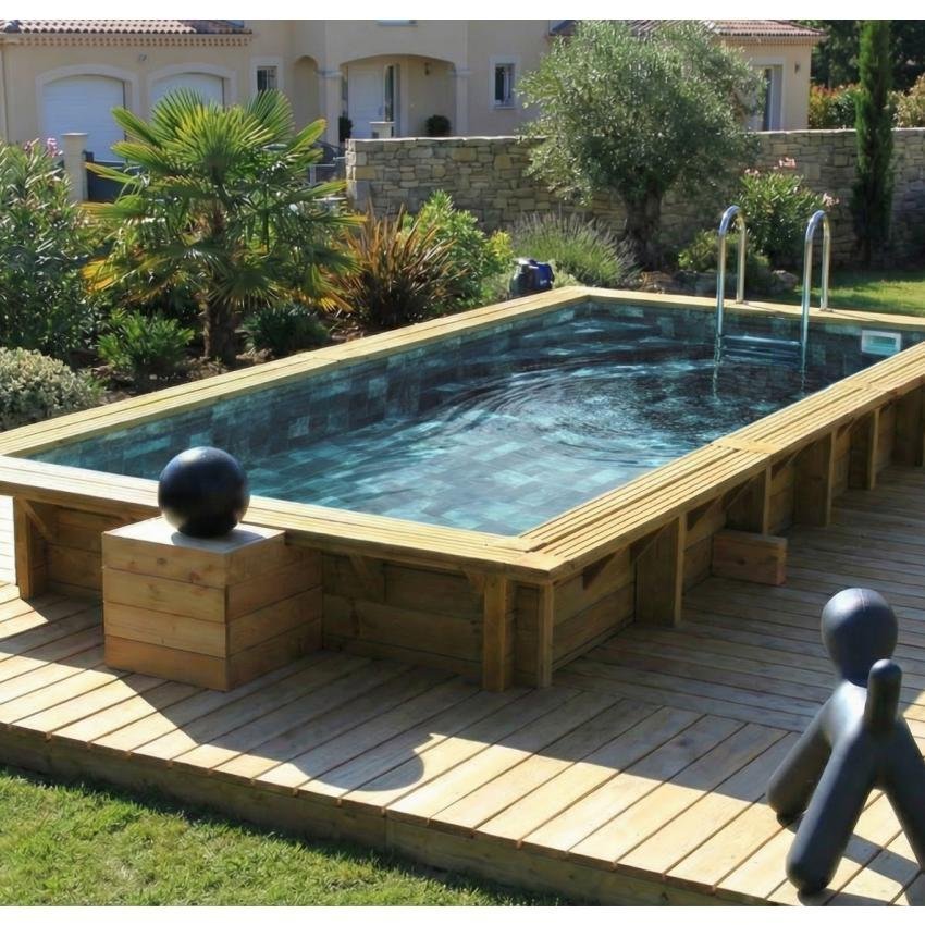 Piscine bois rectangulaire Pierre de Bali 350 x 200 x 71 cm - TryIlluminate