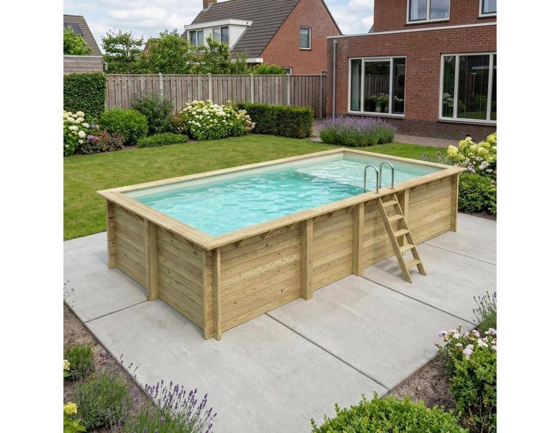 Piscine bois Sevilla 145 8.57 x 4.57 x 1.45 m + Bâche à bulles 180 μ + Bâche hiver 280 gr/m² - TryIlluminate