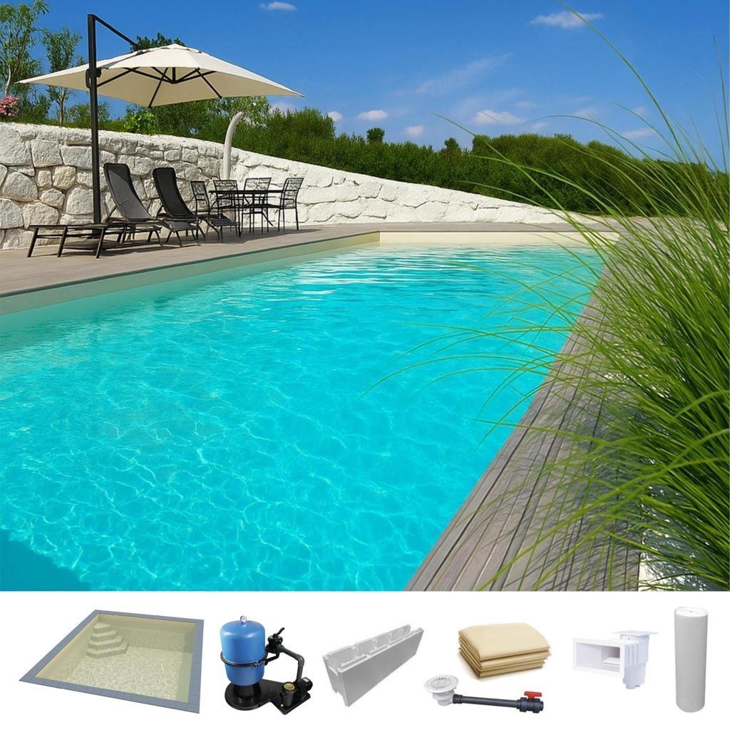 Piscine en kit polystyrène, 4 x 3 x 1,5m, échelle – kit de base â Couleur du liner: Beige/Sable | Épaisseur du liner: 0,90 mm - TryIlluminate