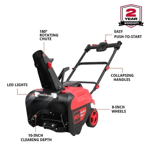 PowerSmart 80V 21″ Cordless Snow Blower with 2 Batteries and Chargers - TryIlluminate