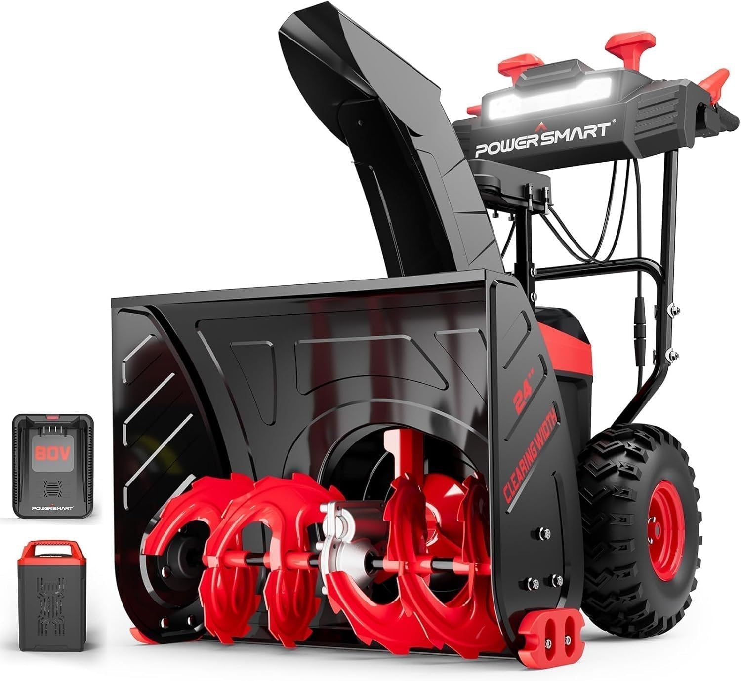 PowerSmart HB2805A 80V 24-Inch Self-Propelled 2-Stage Cordless Snow Blower with 6.0Ah Battery & Charger - TryIlluminate